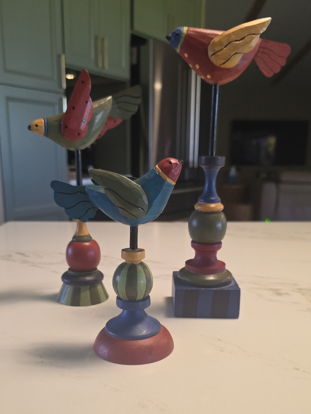 Folk Art Trio Hand-Painted Decorative Wooden Bird Figurines